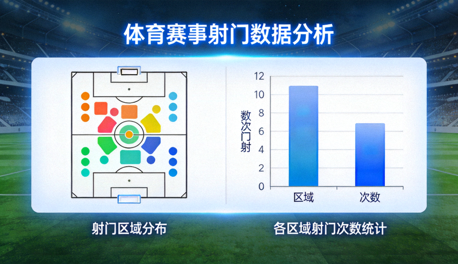 体育数据分析界面，展示射门分布与统计图表