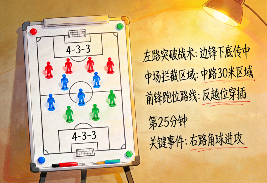 足球战术板上的阵型标记与比赛分析笔记